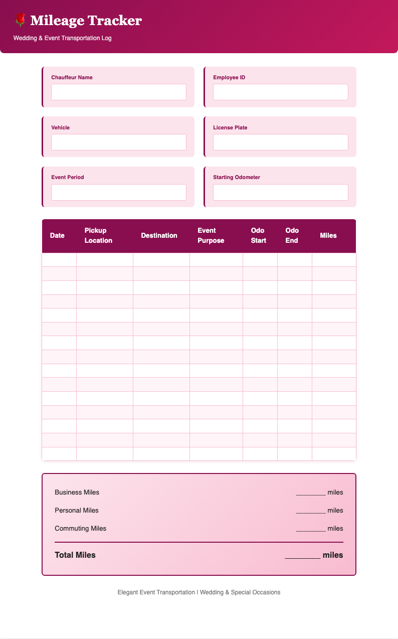 Rose elegant mileage tracker
